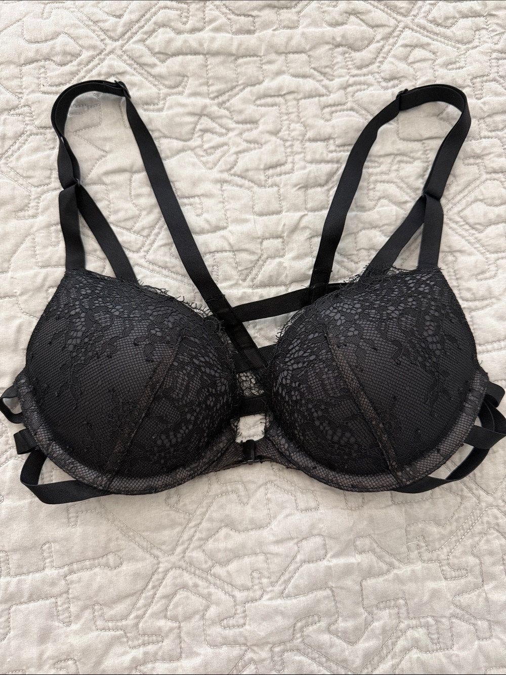 Black Lace Strappy Push-Up Racerback Bra